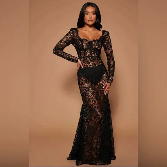 Women's Valerie Crochet Maxi Dress in Black Size Small by Fashion Nova